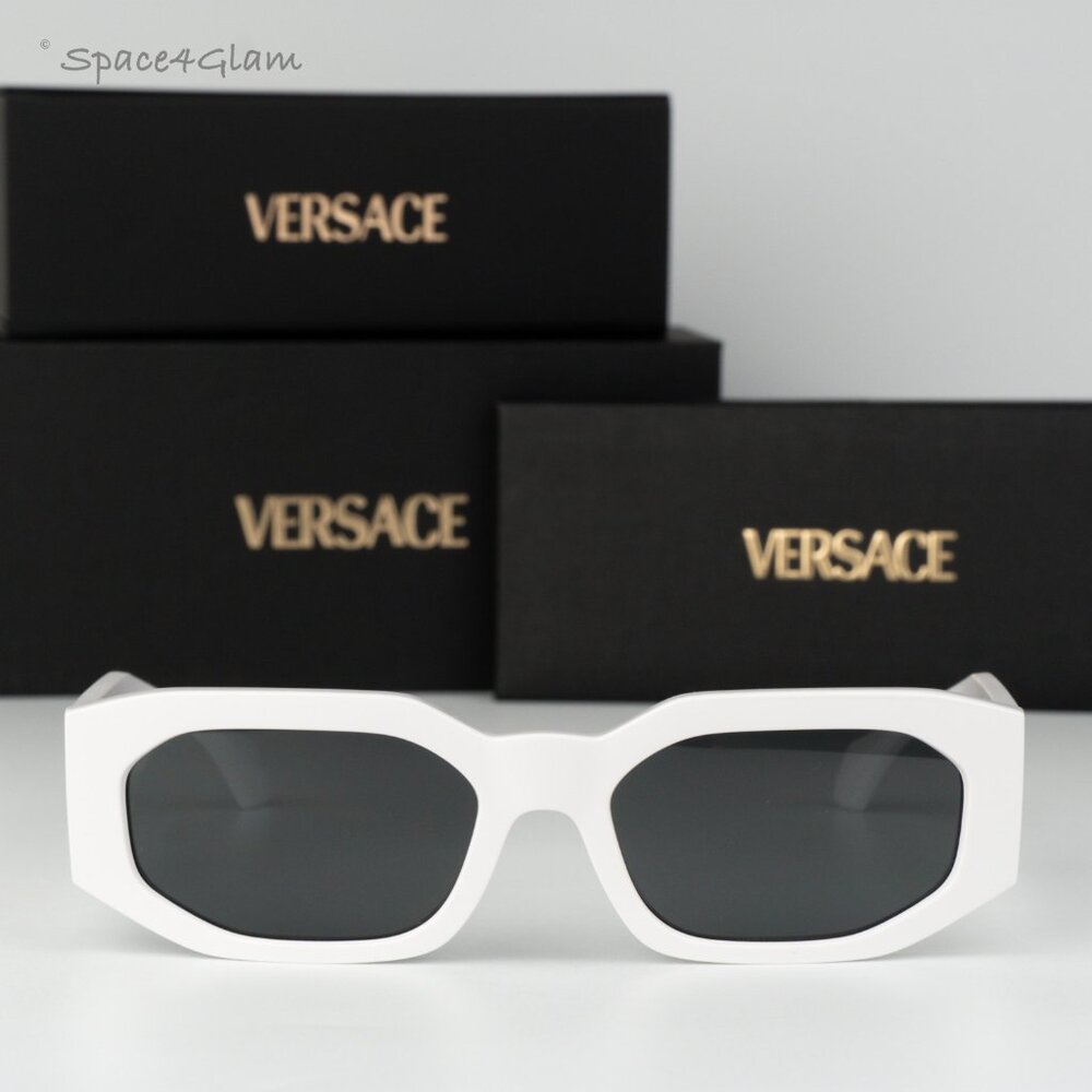 Versace Men Sunglasses White Grey Rectangle VE4489U 314/87 NEW AUTHENTIC